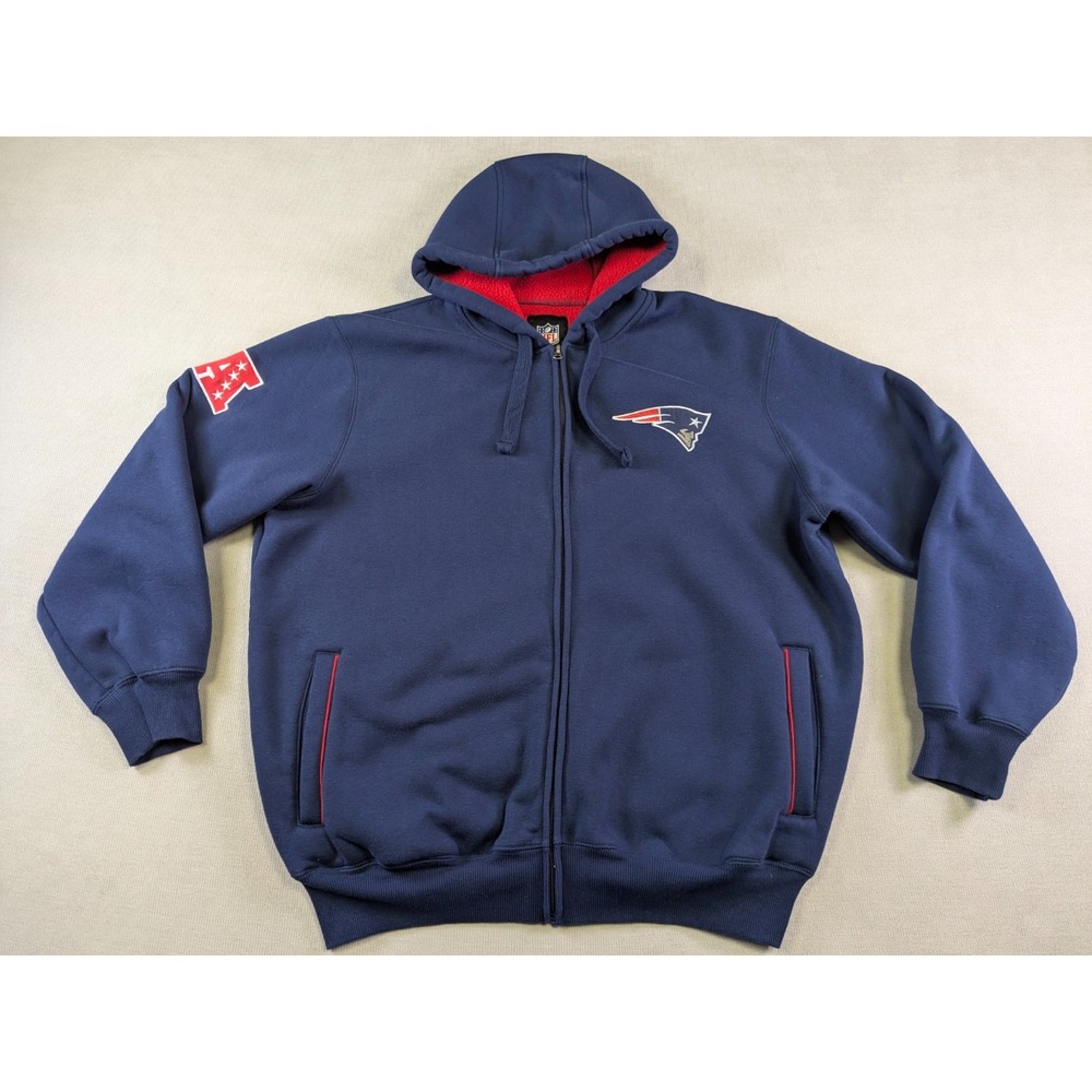 New England Patriots Jacket Mens XL Blue Hoodie Fleece Full Zip NFL Football